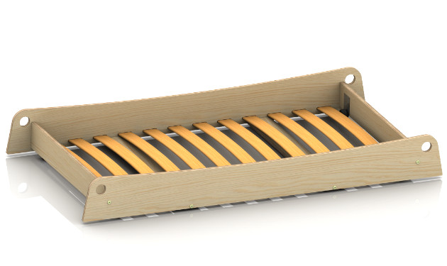 Holzschublade zum Schlafen mit Lattenrost aus gebogenen Latten